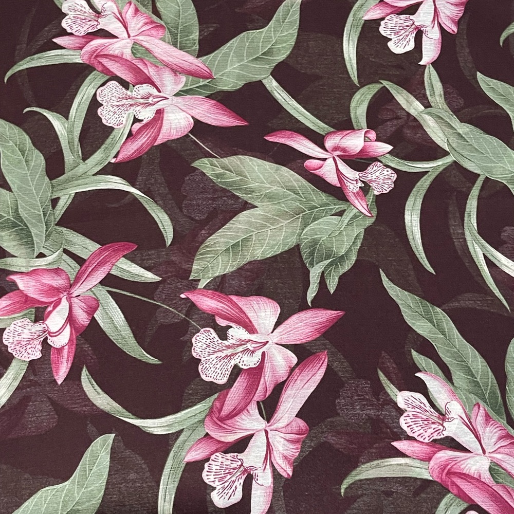 Tommy Bahama Dark Brown Scarf with Pink Floral and Green Leaves